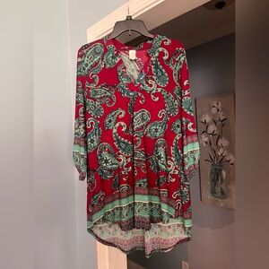 Honeyme Gabby Vibrant Red and Green Paisley Blouse